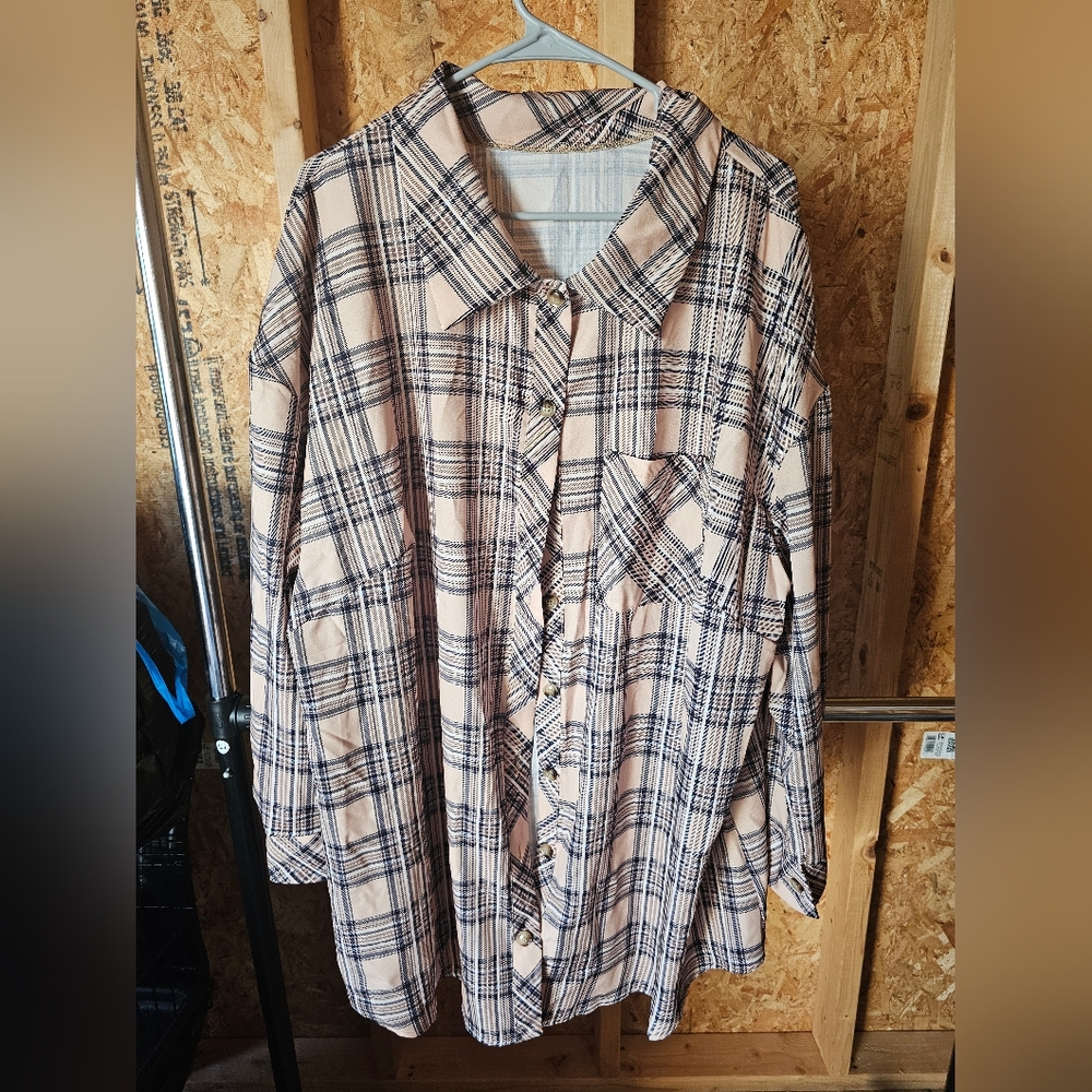 SHEIN Curve Beige and Black Plaid Shirt